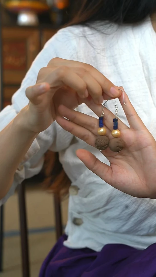 泥塑大四合莲花珠耳饰设计款