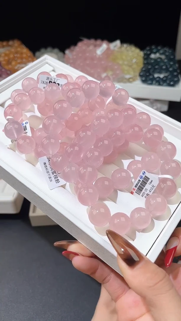 【闪购商品】水晶手链未镶嵌多样性发一粉晶16mm