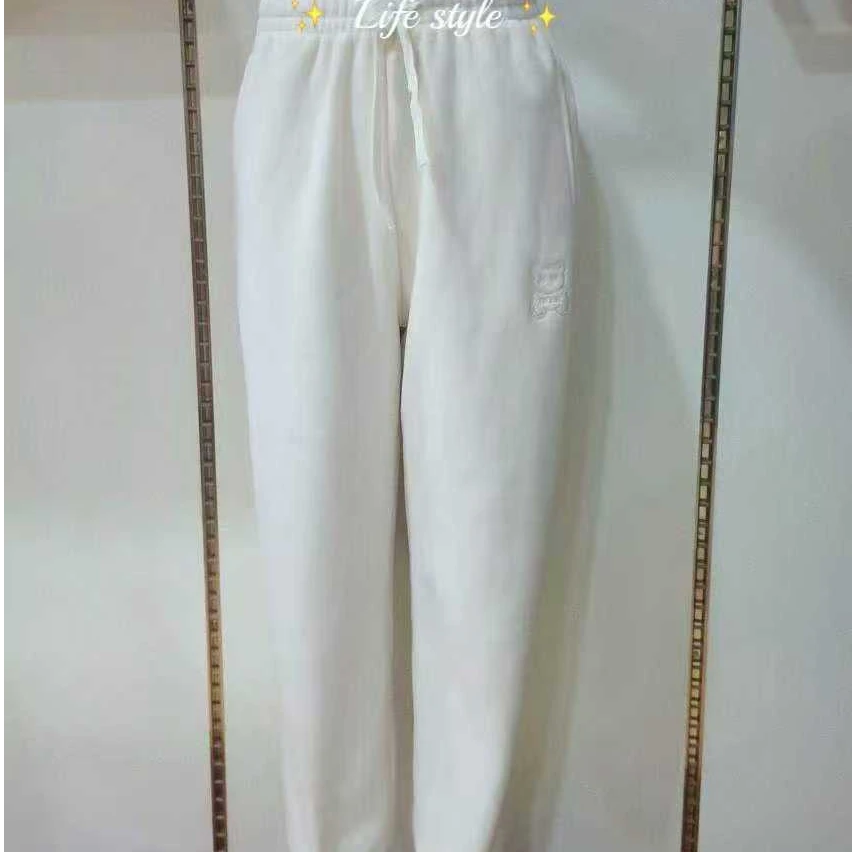 2860小熊裤时尚宽松加厚高腰显瘦运动百搭抽绳纯色简约女士束脚裤