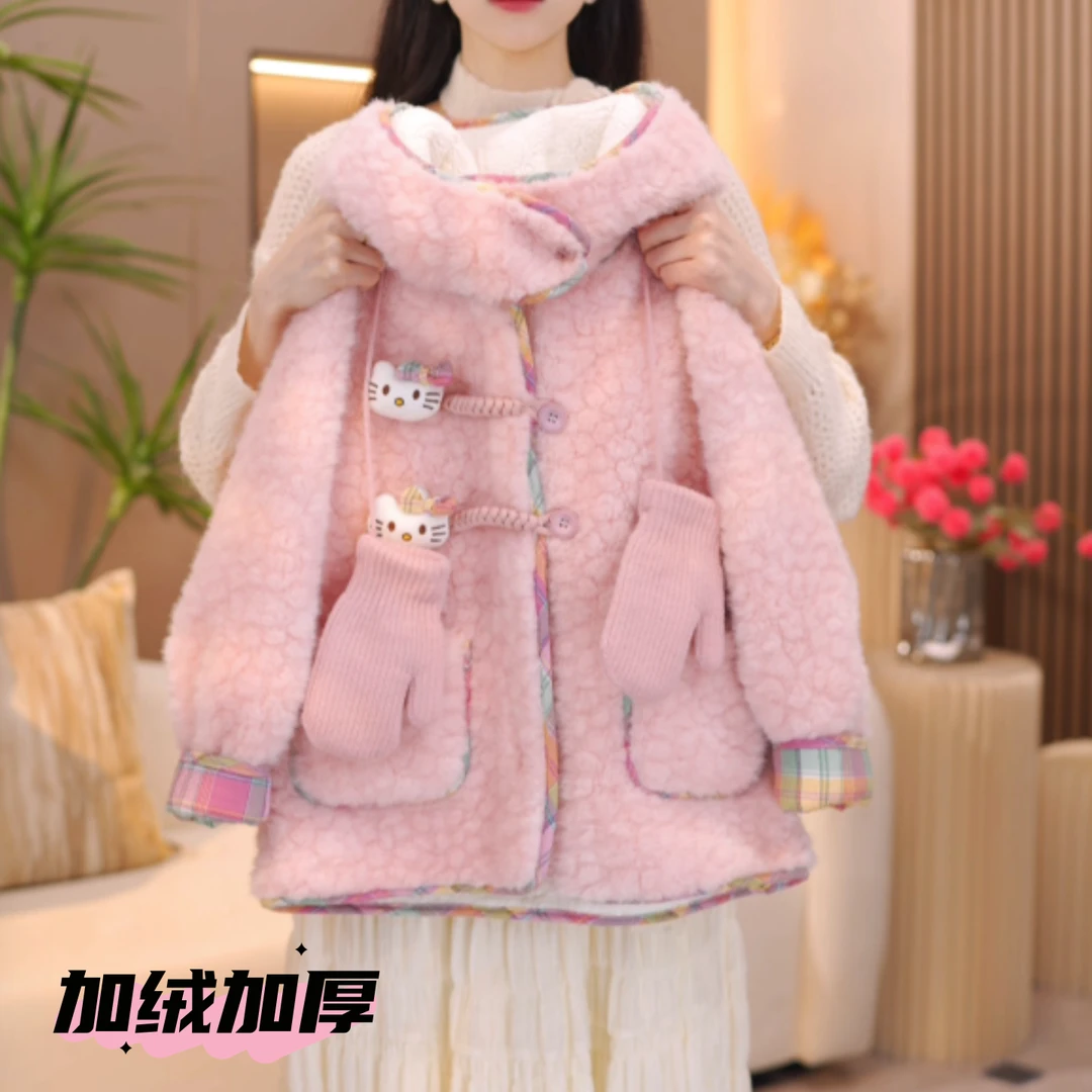女童加绒加厚毛毛衣2025冬装新款儿童中长款外套可爱百搭保暖大衣