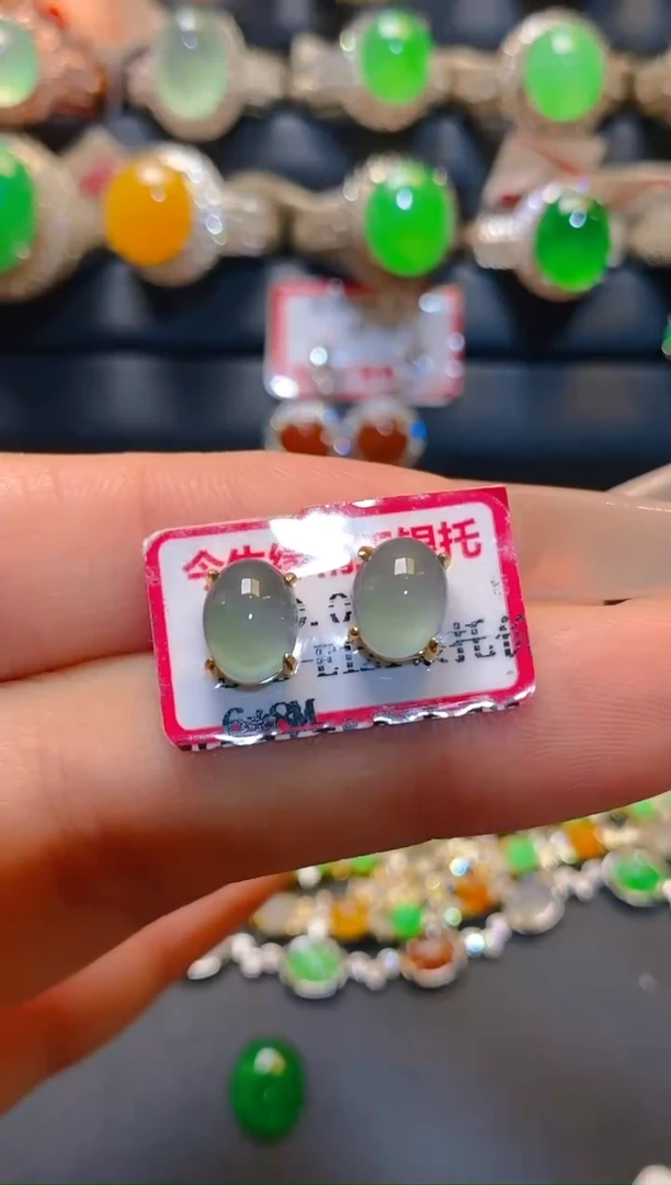 翡翠银S925镶嵌耳饰天然