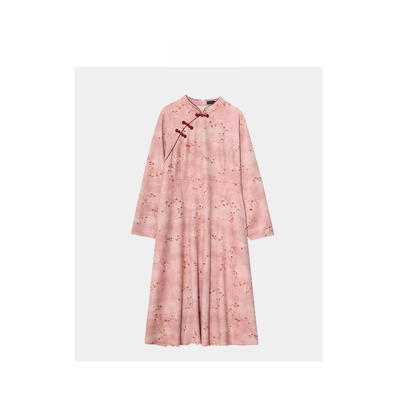 【狂欢价】7866新中式旗袍胖MM中长款高腰连衣裙改良版旗袍女裙