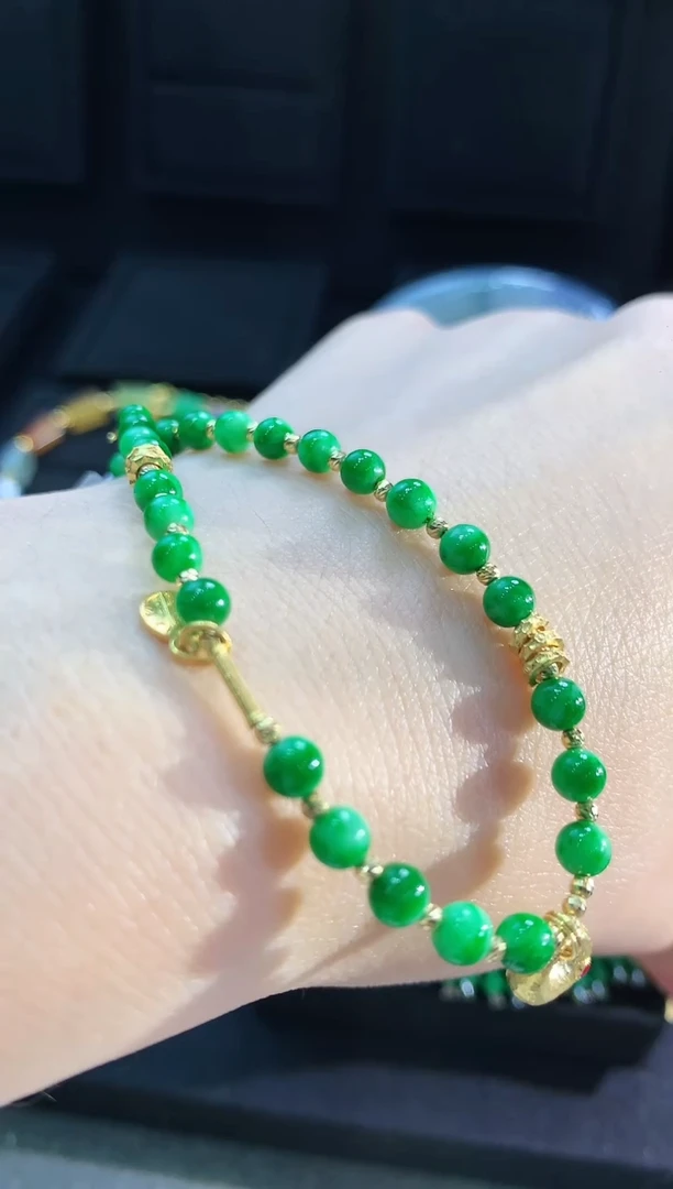【闪购商品】翡翠手链18K金镶嵌手链