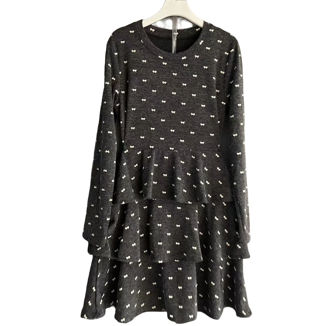 冬季长袖有弹性中长裙大码连衣裙常规款A字裙中腰