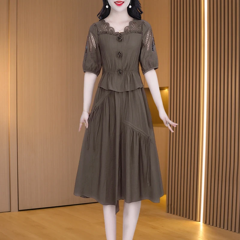 5260#假两件连衣裙女夏新款高端今年流行爆款洋气妈妈裙子