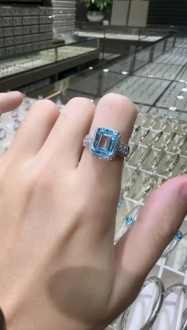 银S925镶嵌戒指托帕石10*8mm