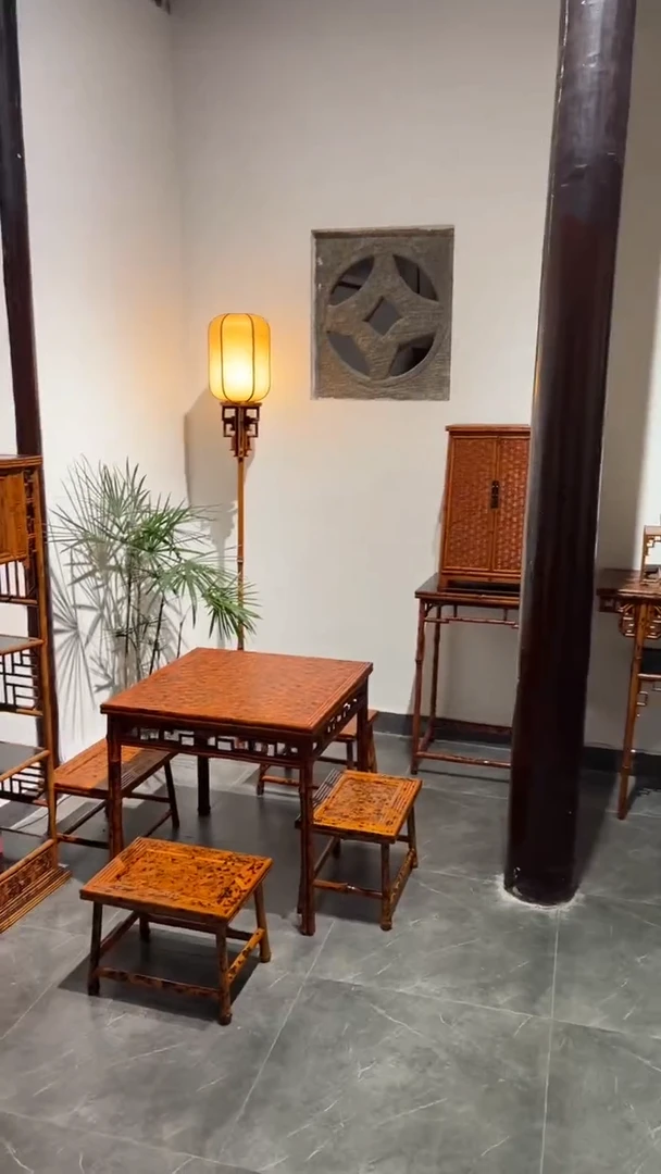 竹无*湘妃竹龟背纹一桌四凳