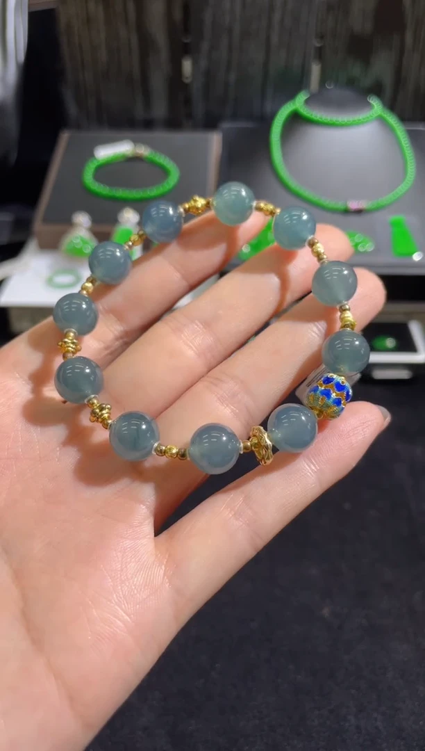 未镶嵌手串翡翠天然翡翠A货天空蓝手串