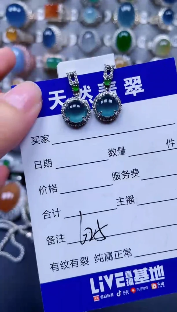 银S925镶嵌翡翠耳饰625