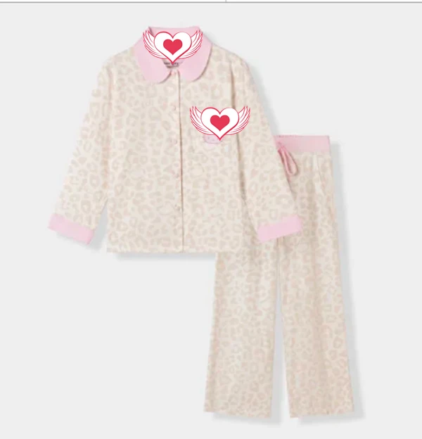 秋冬纯棉磨毛浅咖粉色KT女士睡衣套装