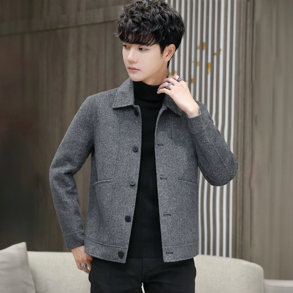 迪诺库克斯双面呢外套男潮流秋冬季轻熟风短款毛呢高级感羊毛夹克