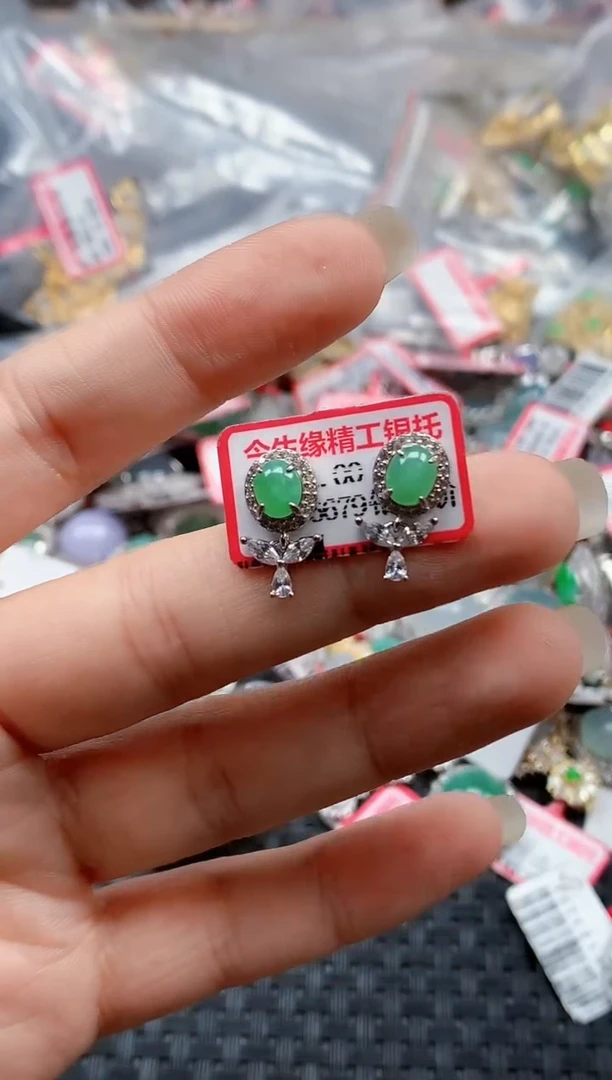 银S925镶嵌戒指翡翠天然A货缅甸翡翠