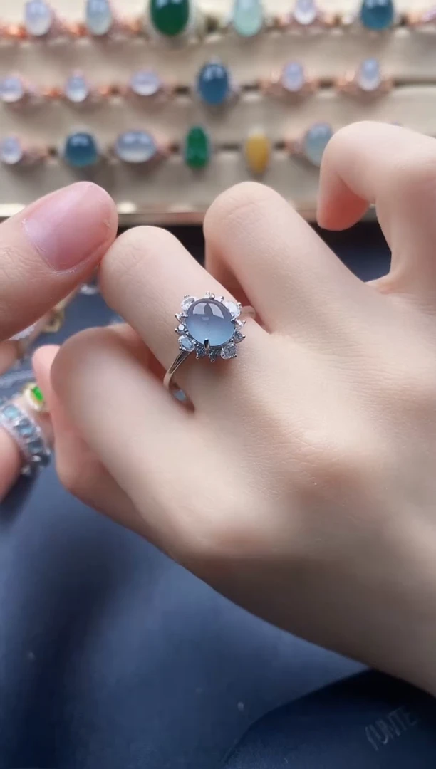 翡翠戒指银S925镶嵌一物一证一礼盒