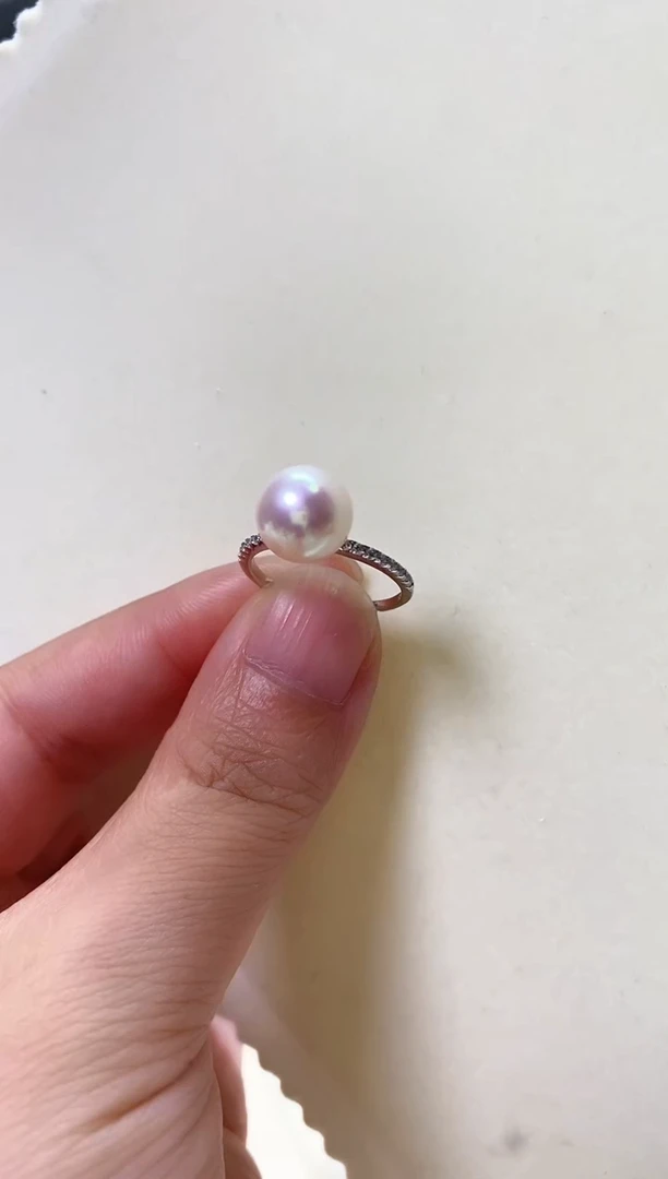 银S925镶嵌戒指淡水珍珠9.4MM
