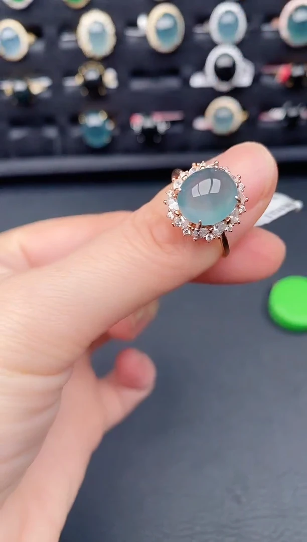 银S925镶嵌戒指翡翠天然a货翡翠46