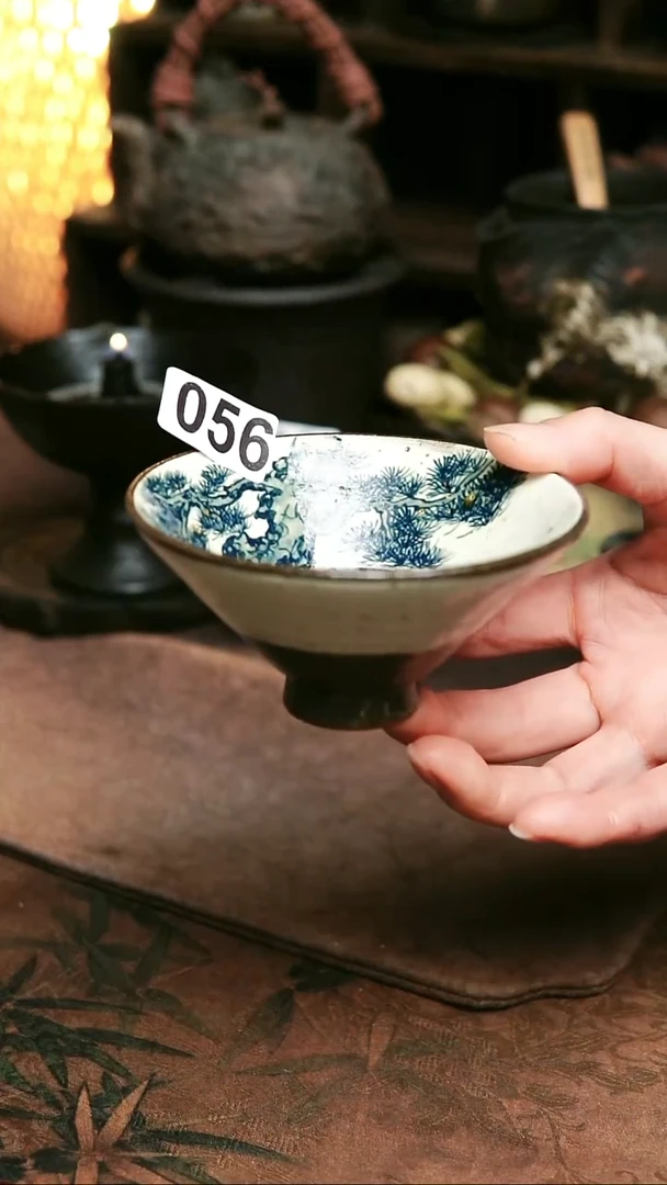 福利福利056号紫砂全手工青花手绘斗笠杯
