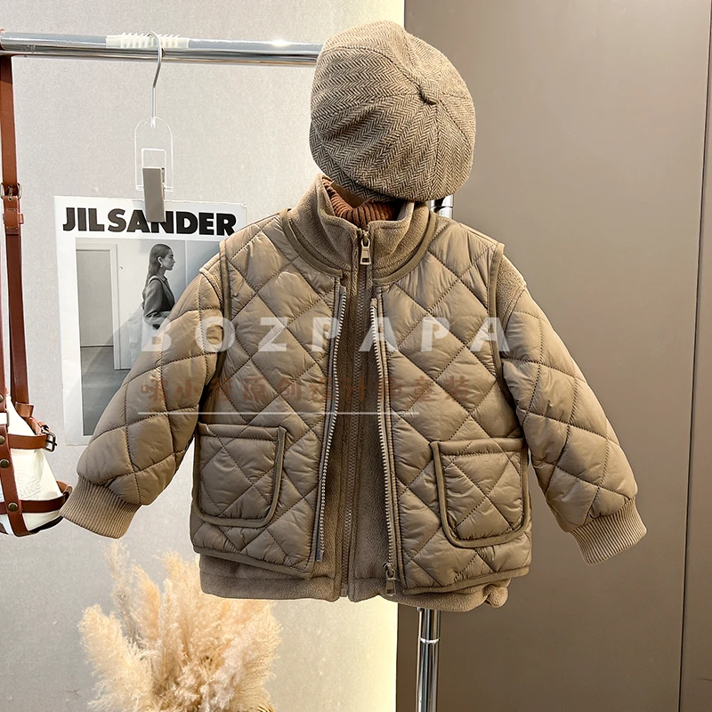 现货【重叠配方】立领小口袋拼接两件套2023冬季新款加厚男童外套