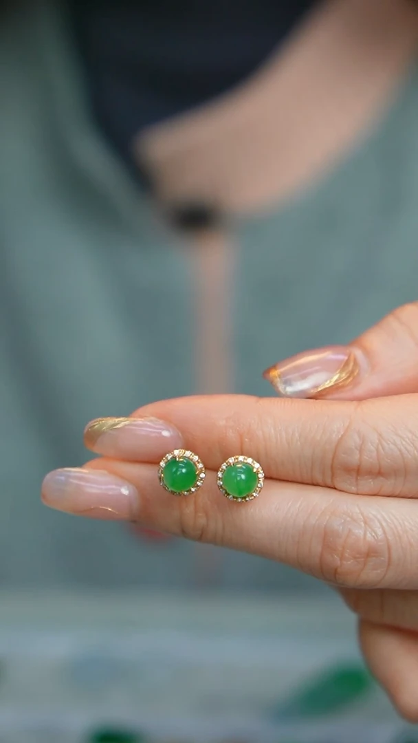 【闪购商品】翡翠耳饰18K金镶嵌88号-耳钉/姿/3