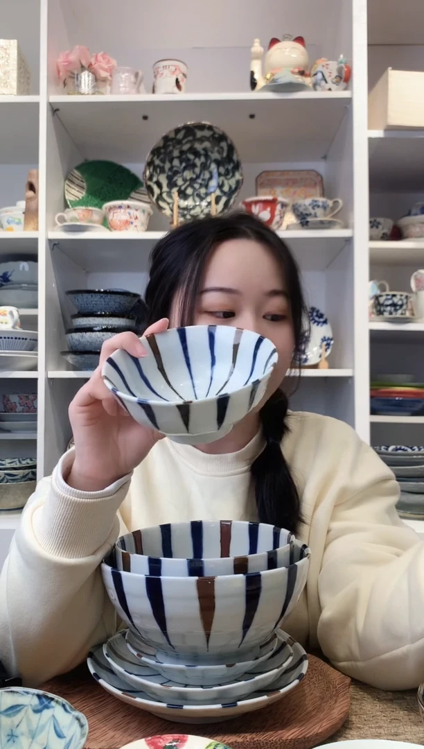陶瓷三峰蓝十草米饭碗13.5cm