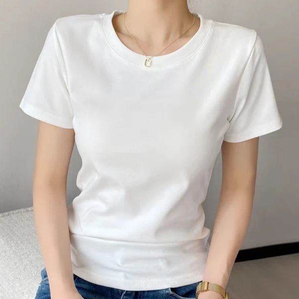短袖T恤女正肩修身显瘦圆领百搭t白色简约韩版ins风上衣