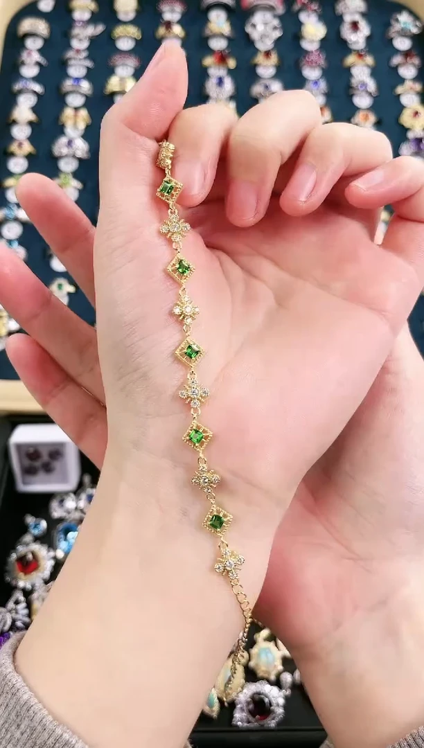 银S925镶嵌透辉石手链e63