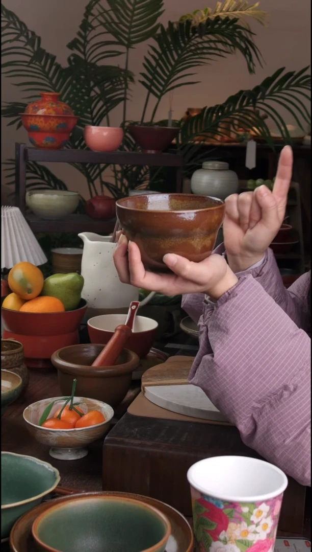 碗景德镇手工高温餐具酱色葫芦