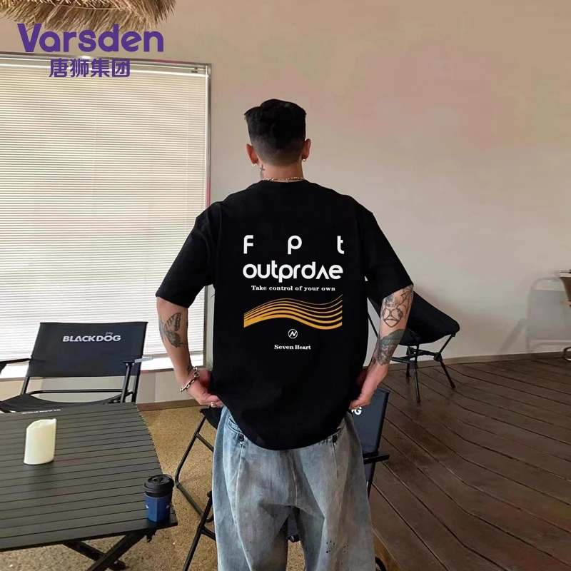 唐狮夏季Varsden欧美式潮牌运动休闲短袖T恤男夏季纯棉宽松上衣