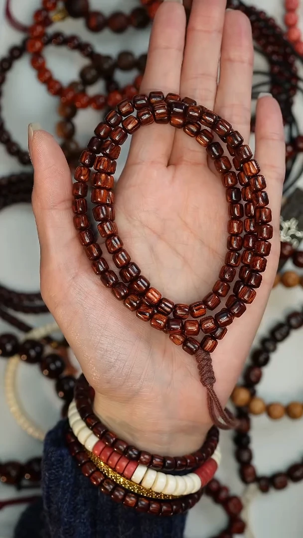 黄花梨/降香黄檀手串/手链海南红降竹节6mm