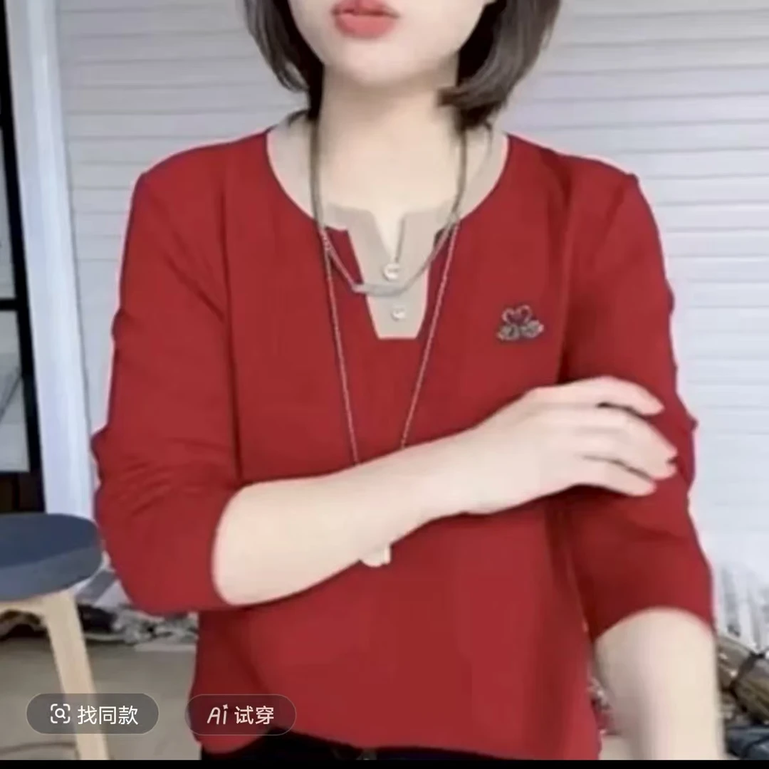 【小天鹅烫钻长袖】休闲时尚减龄显瘦V领 小天鹅气质女士长袖