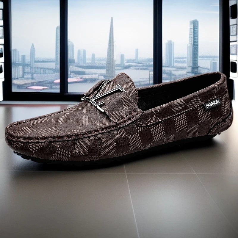 唐戈新款夏季真皮豆豆鞋时尚百搭透气潮流男士一脚蹬休闲鞋小皮鞋