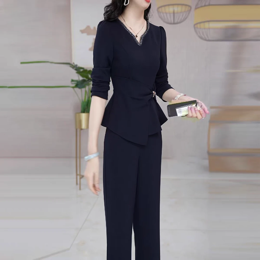 高级红亚精纺洋气上衣裤子套装2025秋季新款时尚显瘦优雅两件套女