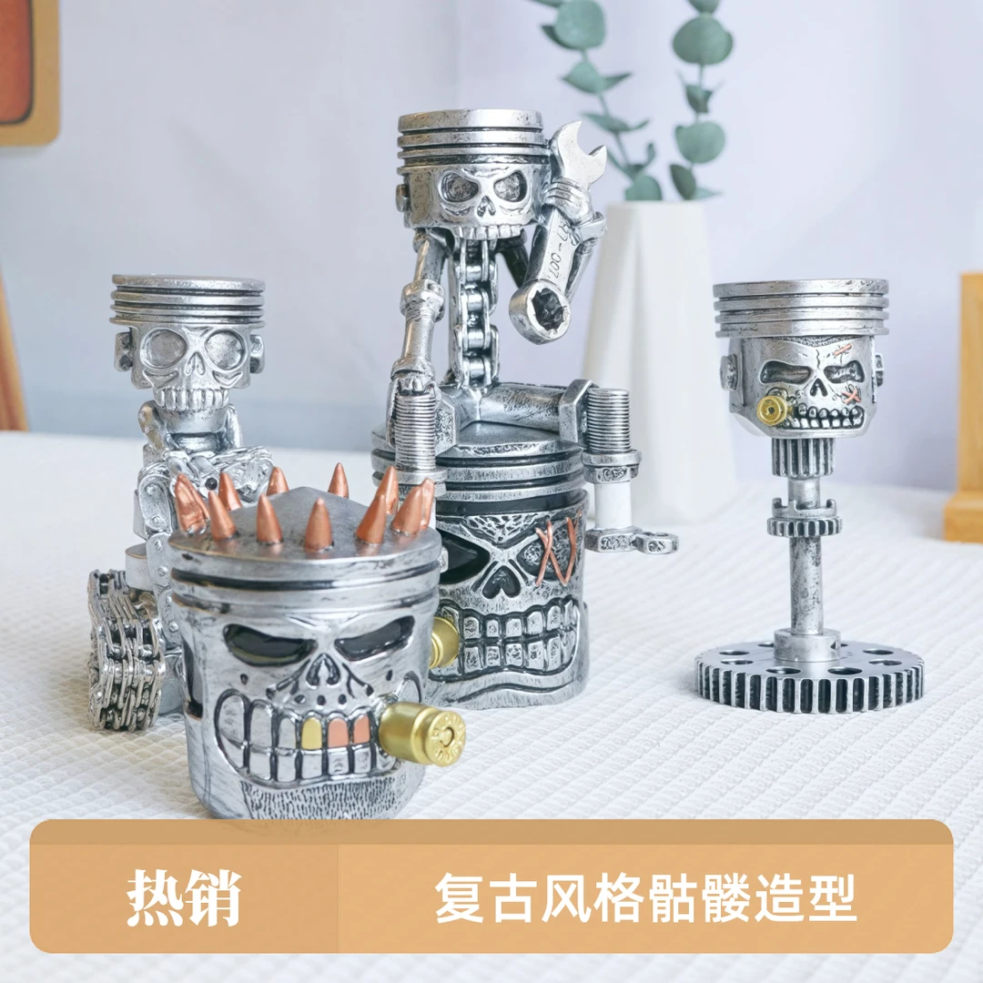 跨境创意骷髅机器人树脂摆件生日礼物办公书房客厅桌面报名奖品