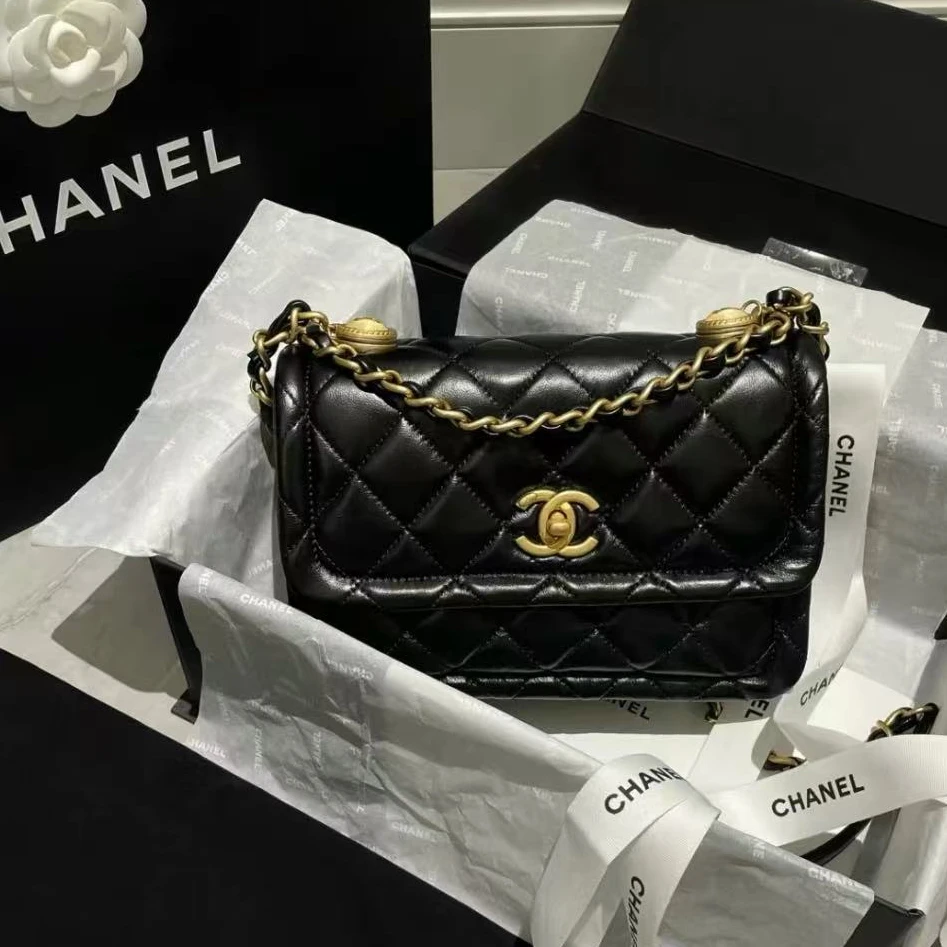99新 Chanel/香奈儿 3970|香奈儿黑金新款豆腐斜挎包邮差包手提包