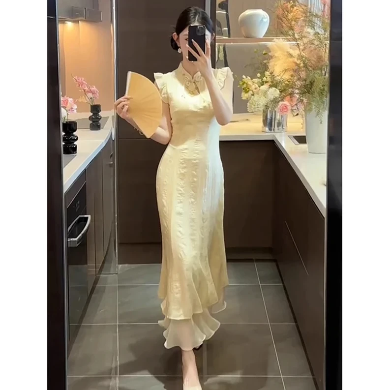 绝美新中式改良旗袍女装夏季新款轻奢高级感小飞袖连衣裙
