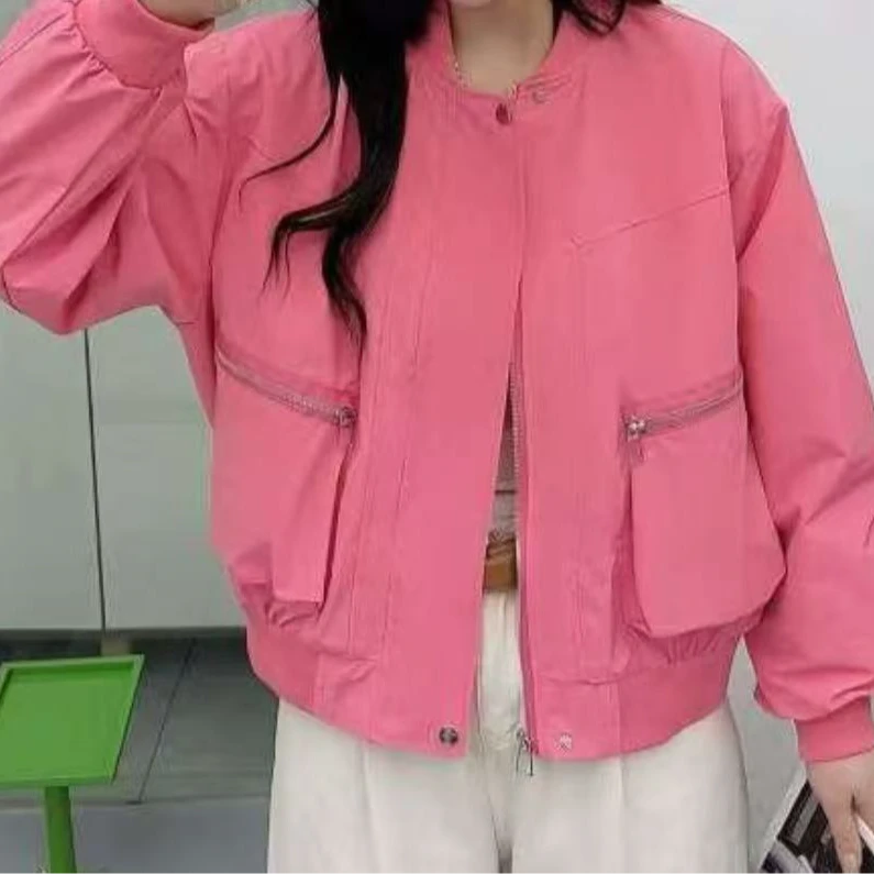 Y699玫粉口袋拉链夹克外套1026