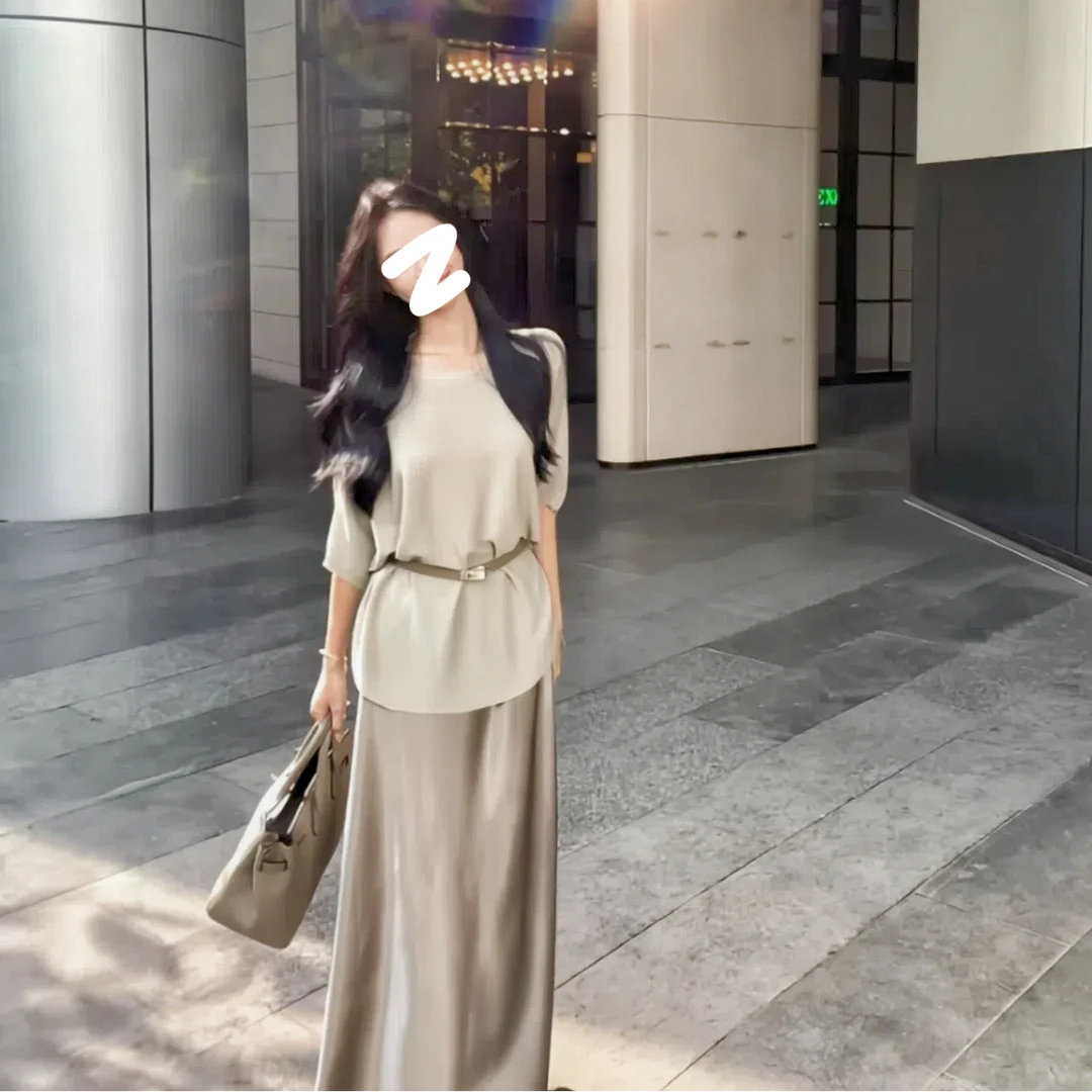 【源头工厂+腰带】优雅气质显瘦蝙蝠袖圆领女2025夏季薄款透气上衣