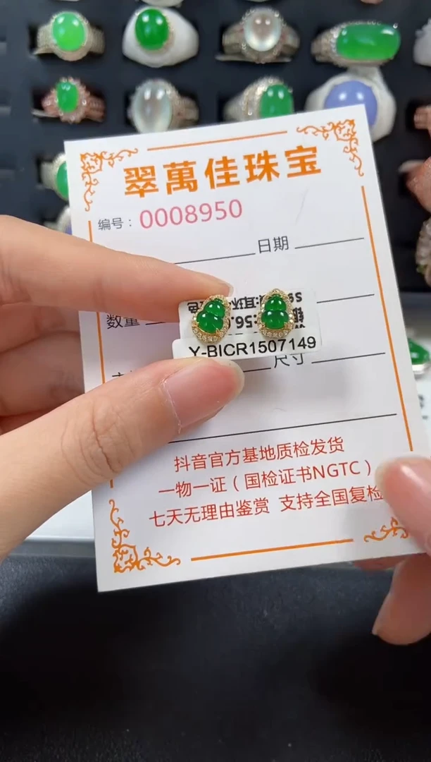 银S925镶嵌翡翠耳饰8950