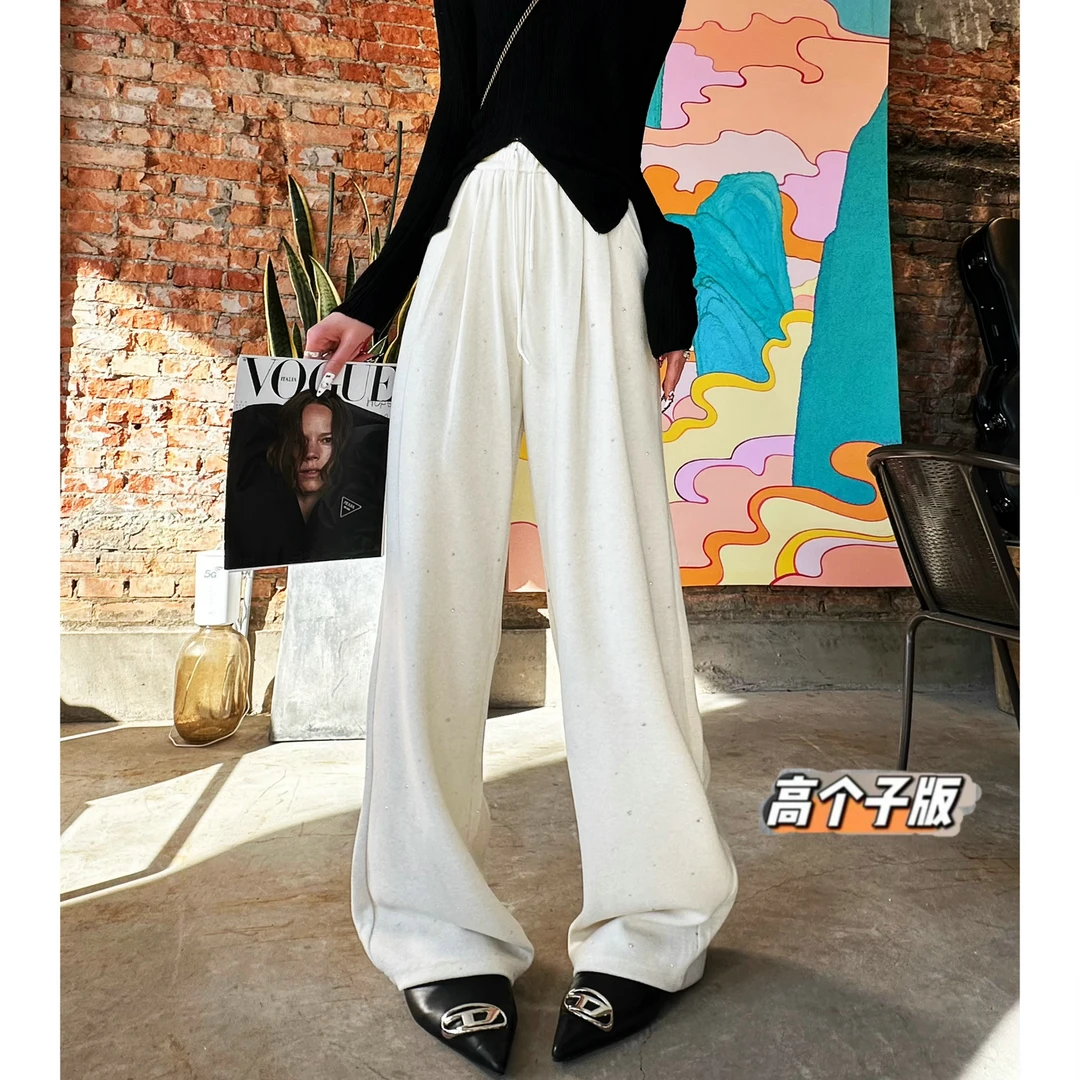 猫猫加长女裤高个子满钻阔腿裤WJ//满钻金丝绒