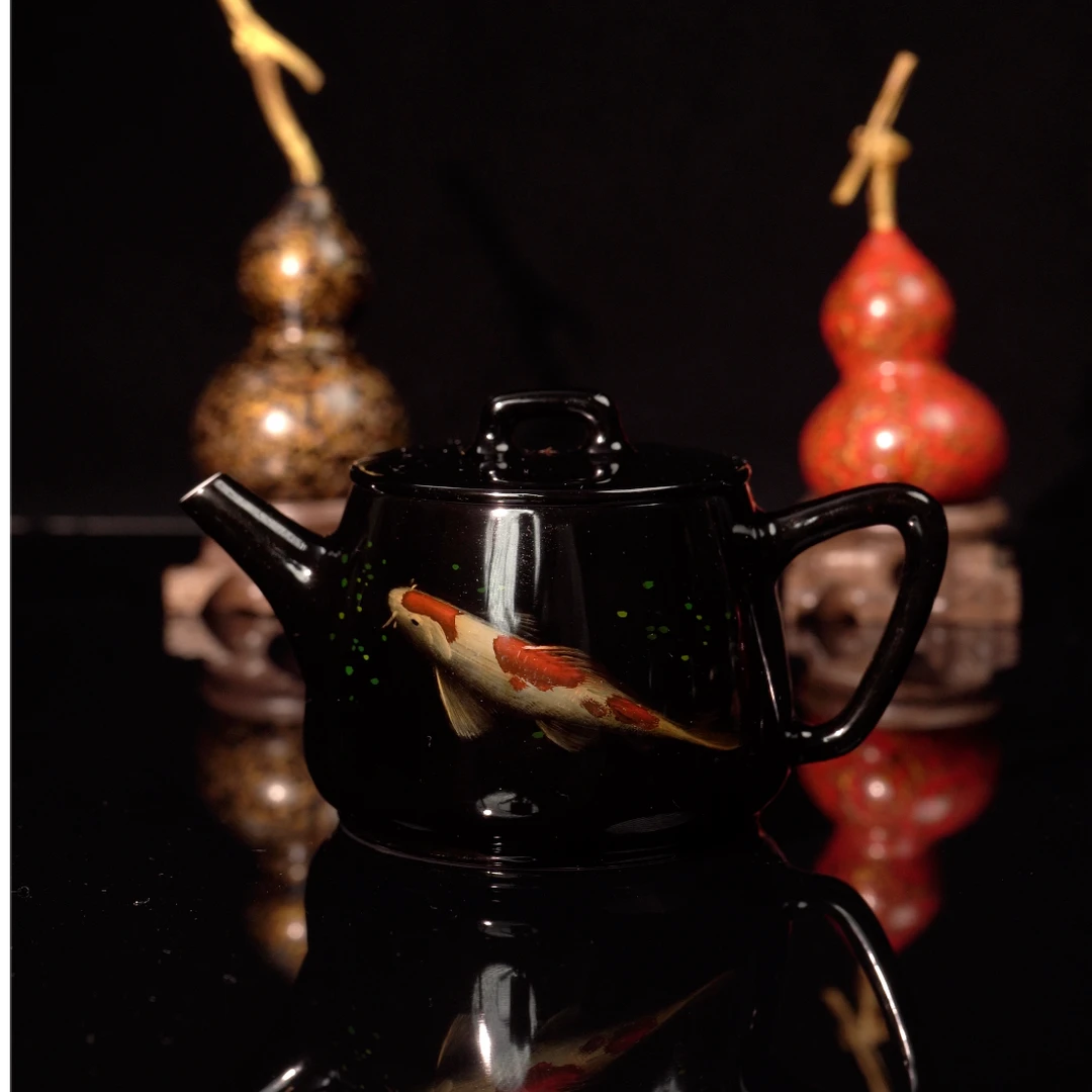 福州漆器“薄料弹染”髹饰技艺锦鲤鱼杯景德镇纯手胎个性茶具
