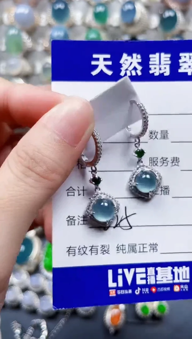 银S925镶嵌翡翠耳饰625