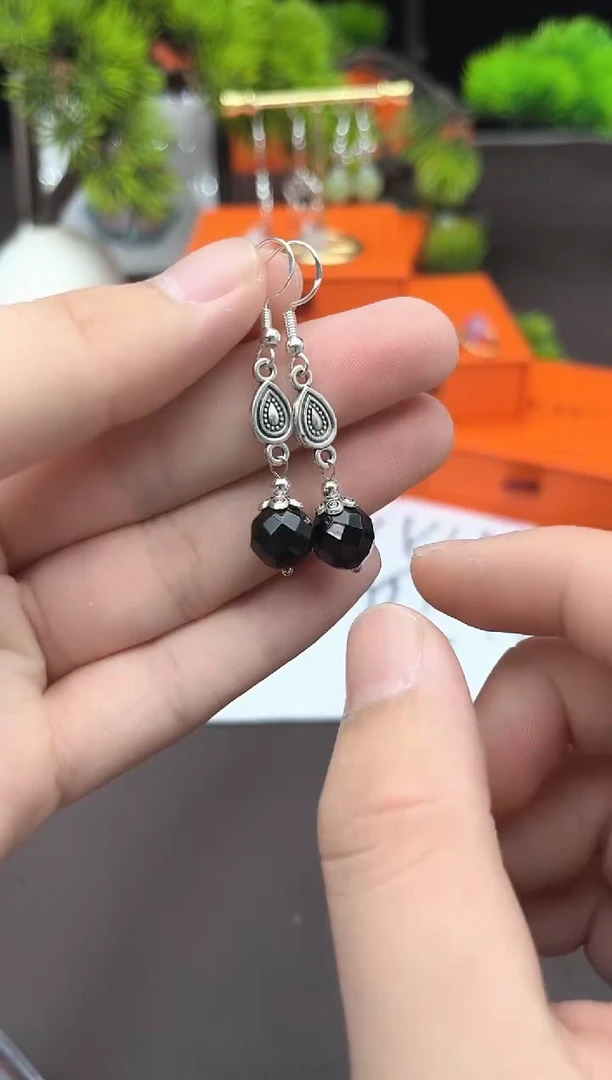 【闪购商品】黑曜岩耳饰银S925镶嵌104000