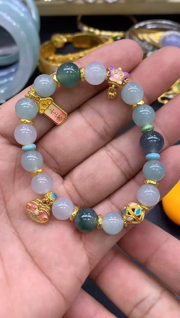 足金镶嵌手链翡翠446-中国好珍宝