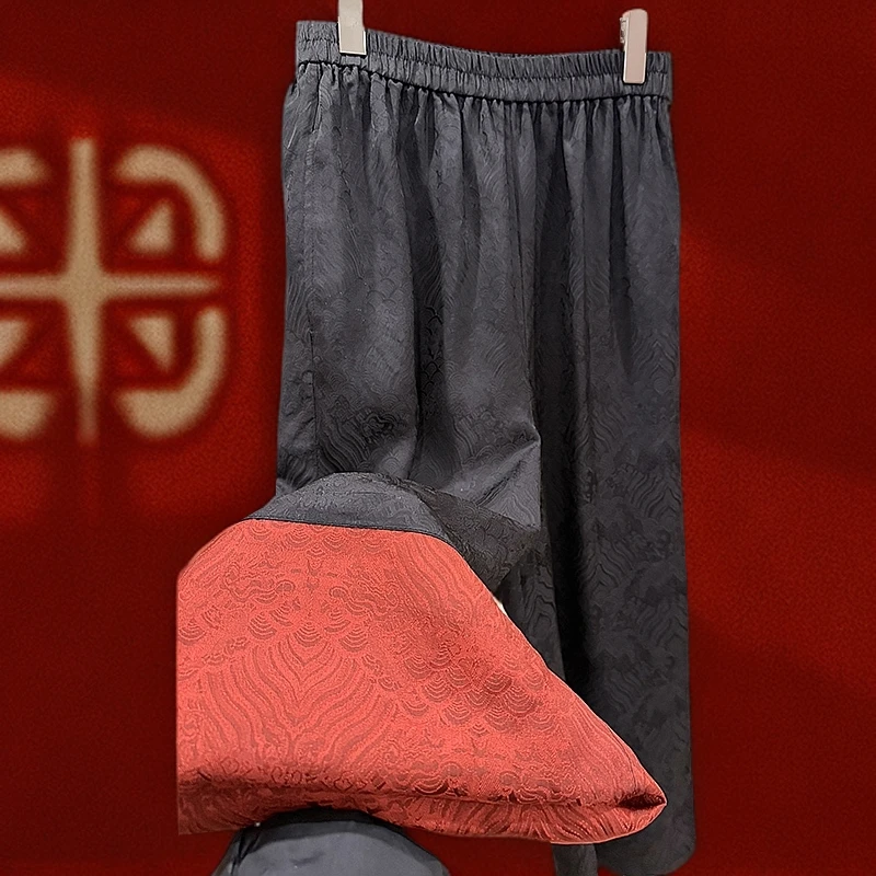 <<非遗美学>>复古直筒高腰宽松龙鳞纹九分裤T1430