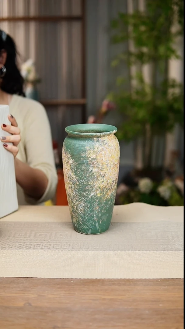 花器涂鸦绿翻口高25