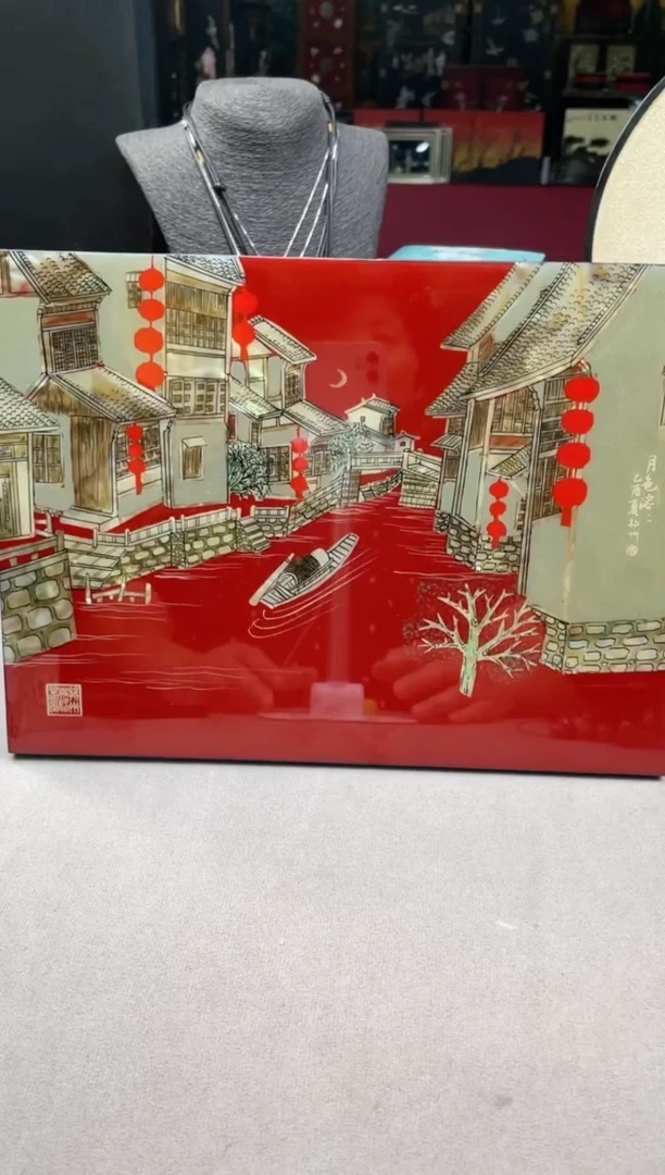 扬州漆器 月色蓉蓉红底台历