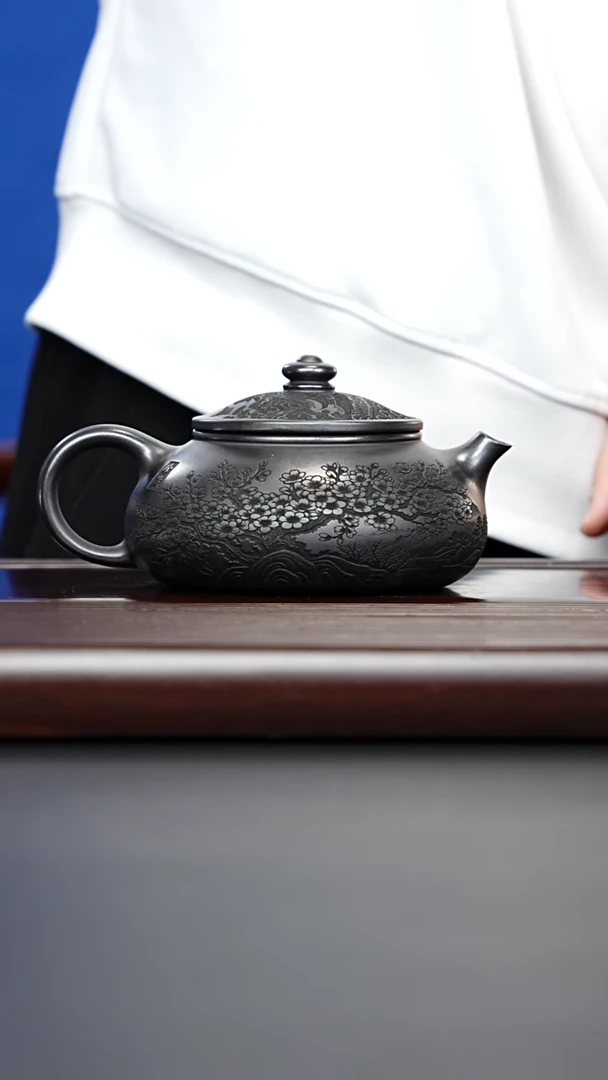 茶壶紫砂宜兴紫砂 山水梅花寒江 石黄 500cc