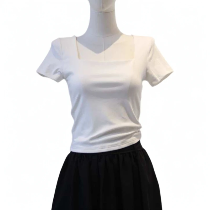 方领短袖t恤女夏季正肩打底高腰短款紧身上衣网红洋气炸街女装03