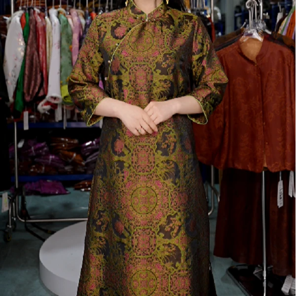 8133高端碎花显瘦中长袖古风连衣裙