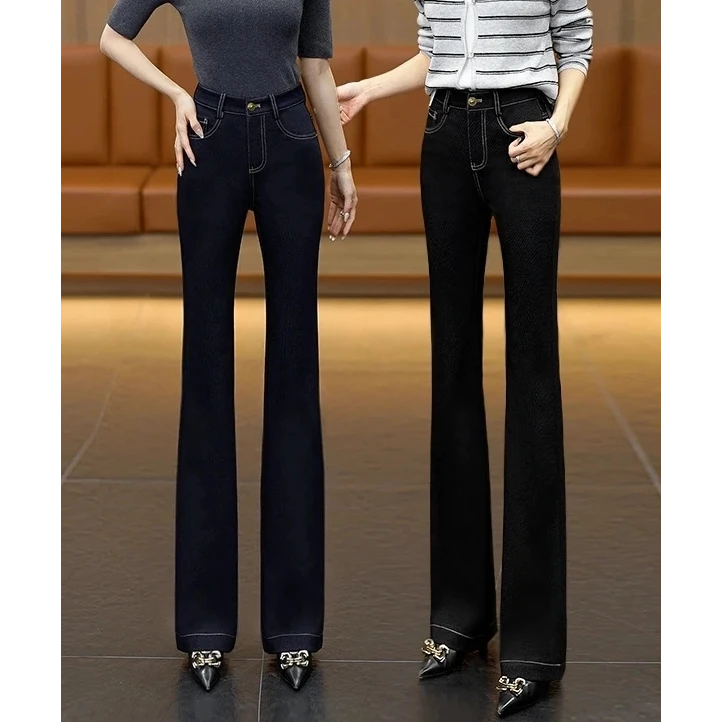 高腰牛仔裤秋2025新款气质百搭显瘦微喇裤子弹力垂感休闲裤95105