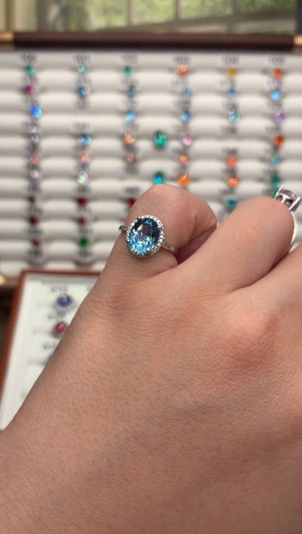 银S925镶嵌戒圈海蓝宝石66554